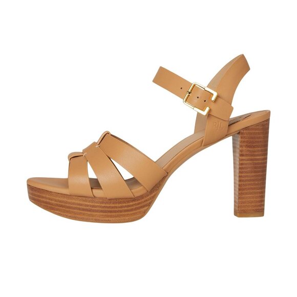 Lauren Ralph Lauren Womens Soffia Nappa Leather Sandal Block Heel Buff Brown 8B - Picture 11 of 14